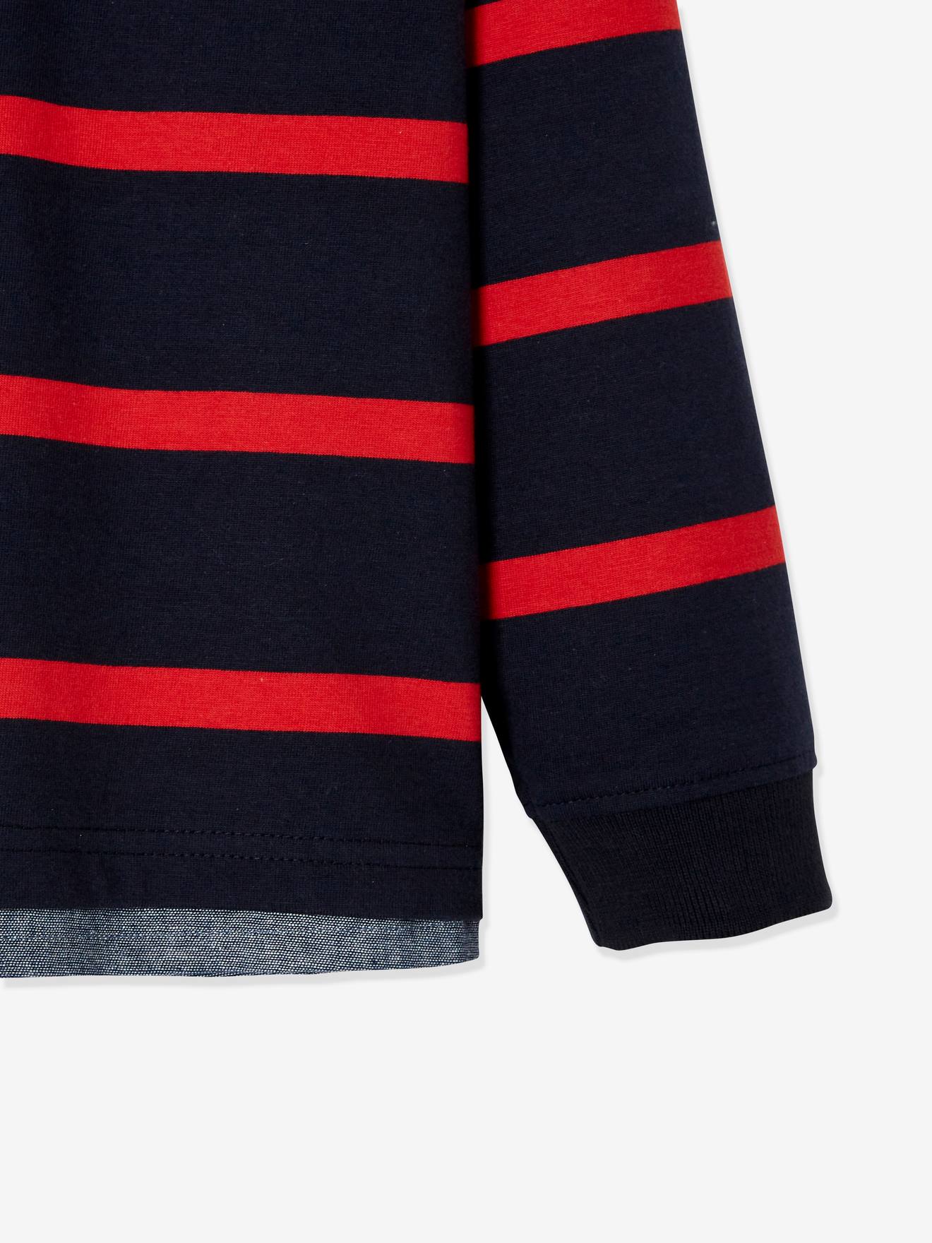 Camisa polo listrada azul marinho com efeito 2 em 1 para meninos