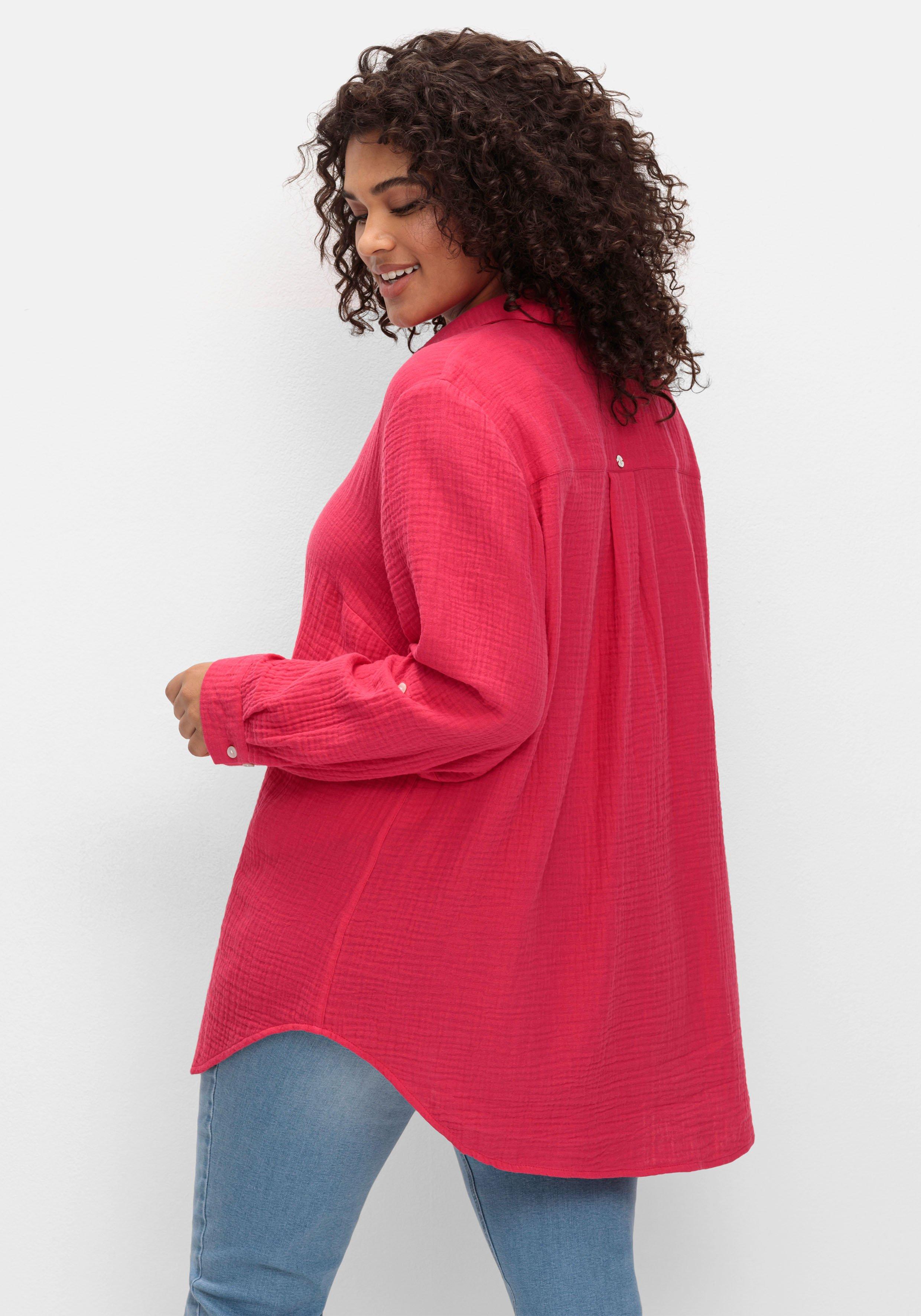 Musselin-Bluse mit Hemdkragen und Krempelärmeln