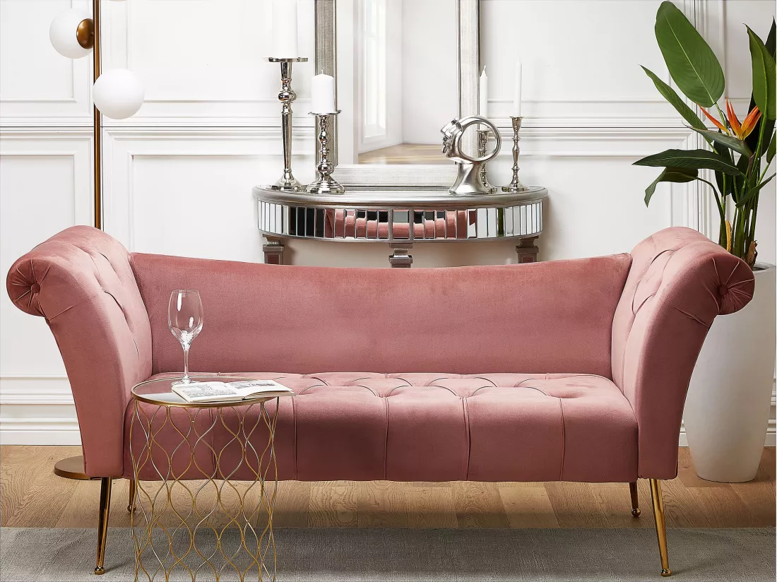 Chaise longue en velours rose NANTILLY