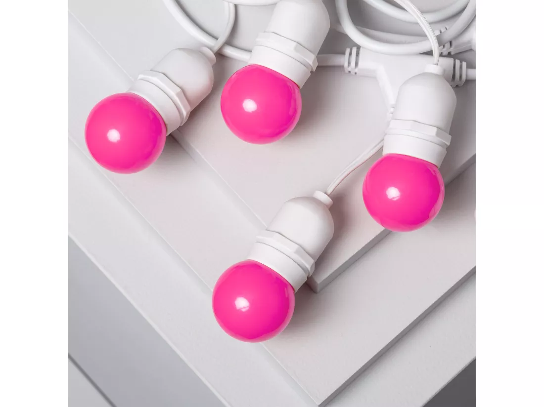 Kit Guirlande Waterproof 5.5m Blanche + 8 Ampoules LED E27 G45 3W de Couleurs Rose