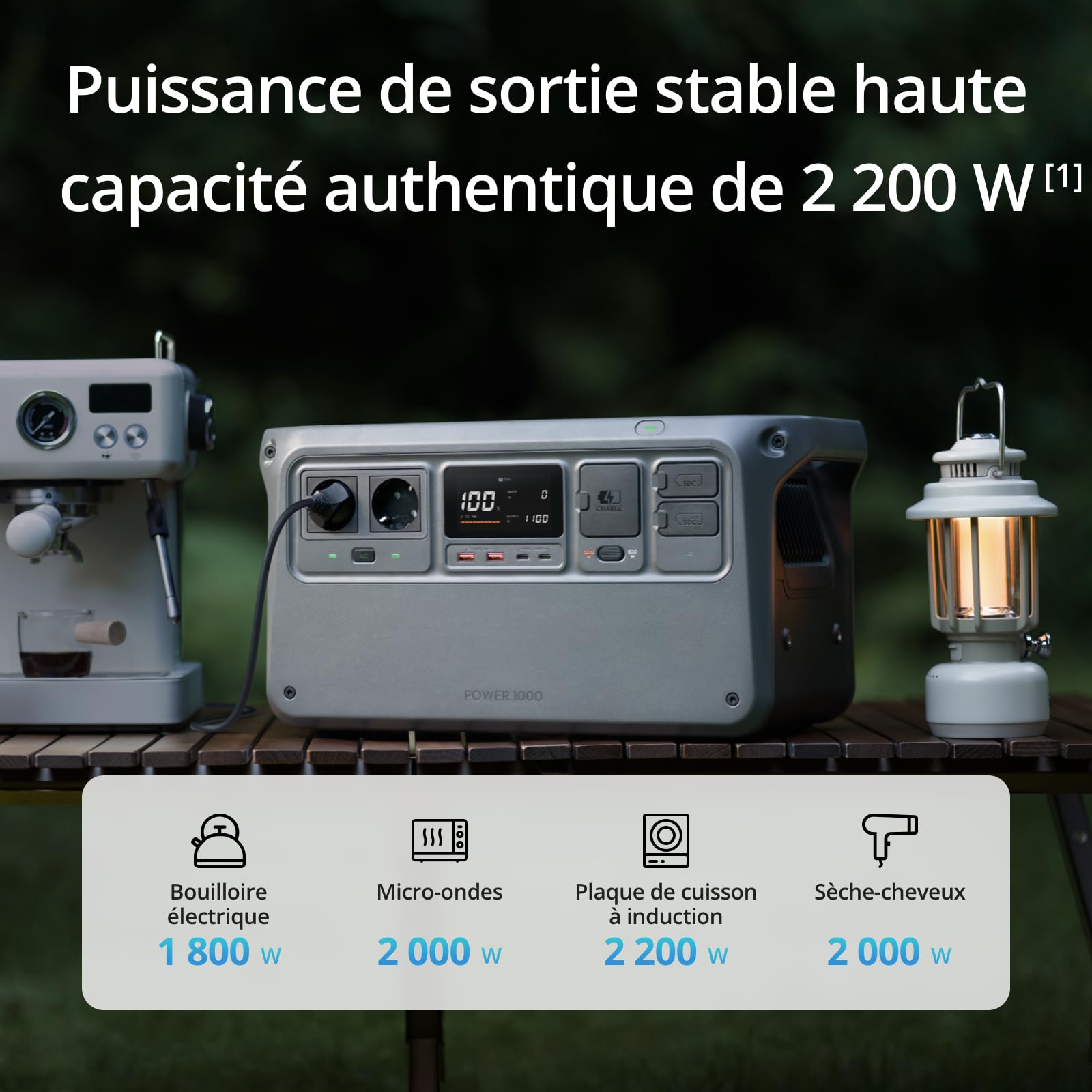 DJI Power 1000, Station Électrique Portable, Batterie LFP (LiFePO4) de 1 024 Wh, Charge Rapide de 70 Min, Sortie Stable de 2 200 W, Générateur d’Élect