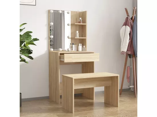 Ensemble de coiffeuse avec LED Chêne sonoma Bois d'ingénierie