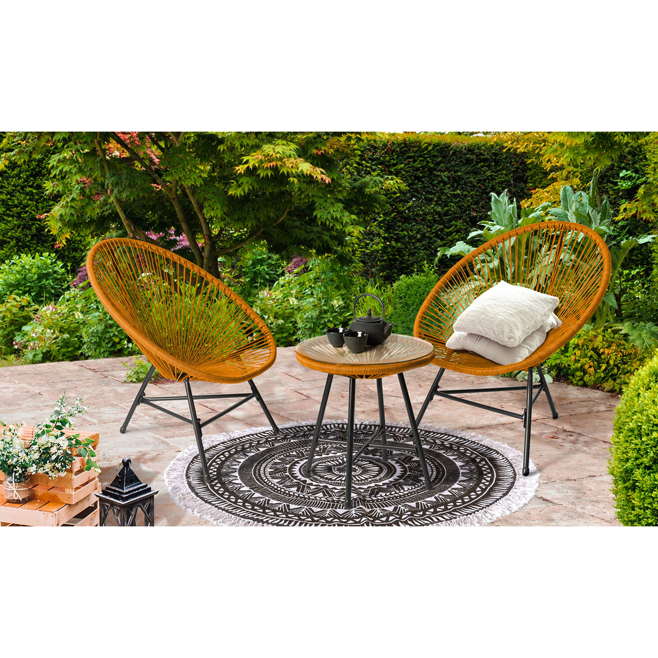 Inkazen Salon de jardin filaire Havana 2 fauteuils et 1 table  caramel