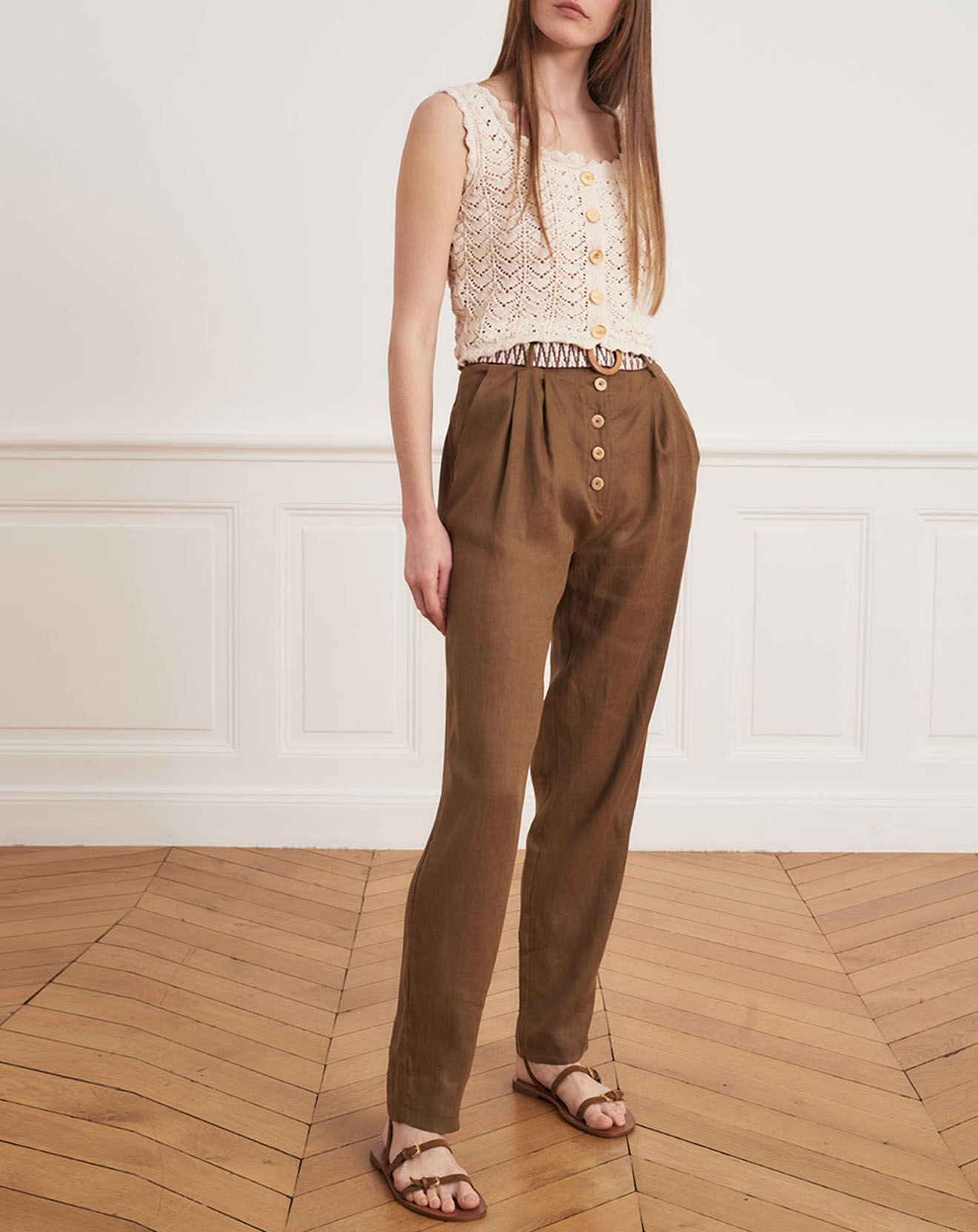 La Petite Francaise Pantalon 100% Lin Peter kaki