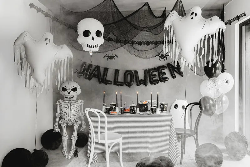Halloween Helium Ballon Wit Zwart Doodshoofd Leeg 41cm