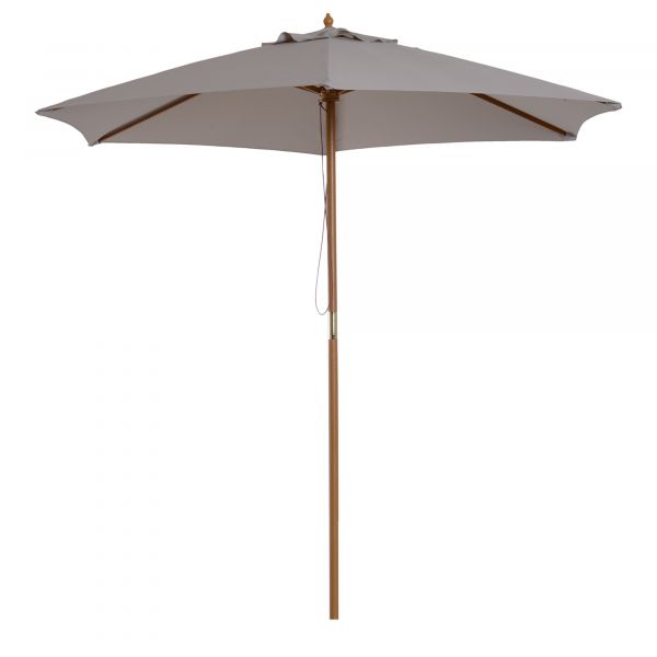 Outsunny Guarda sol de Madeira Ø250x230 cm para Exterior com 6 Hastes Sistema de Corda com Fixação Desmontável Portátil Cinza - 84D-056GY