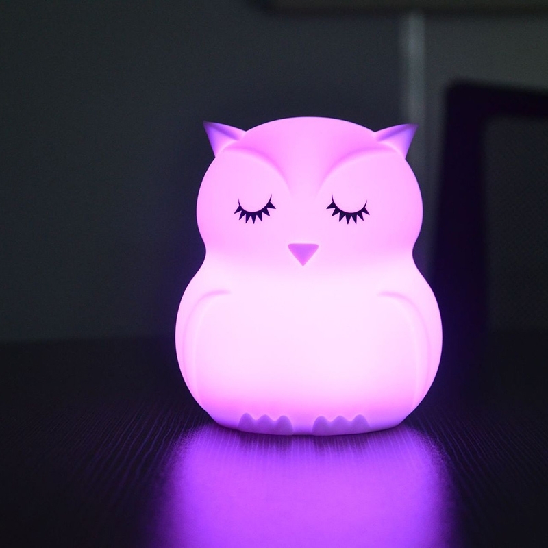 Silikon Eule Kinder Nachtlicht LED Lampe Stimmungsleuchte mit Touch Funktion (Batteriebetrieben) - Weiss