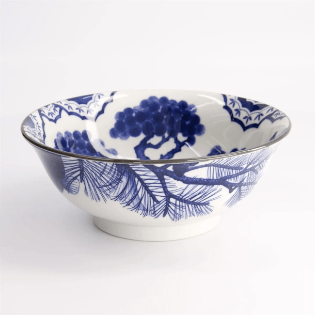 Tokyo Mix Kom Dennenappel  20.5x8cm Blauw/ Wit
