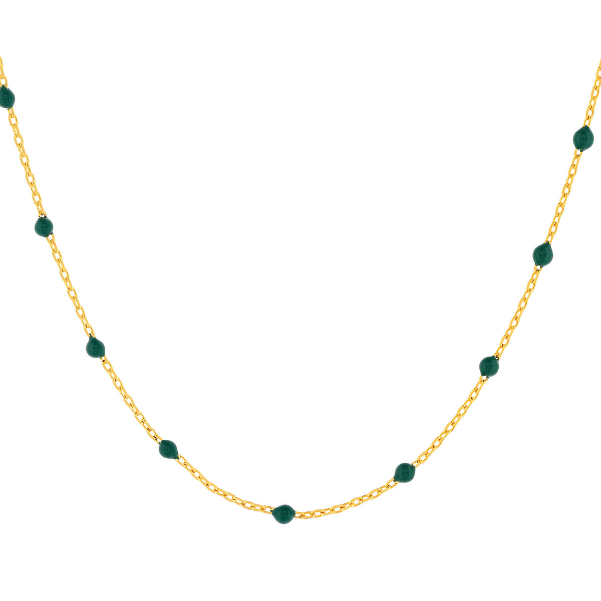Collier plaqué or résine verte 45 cm