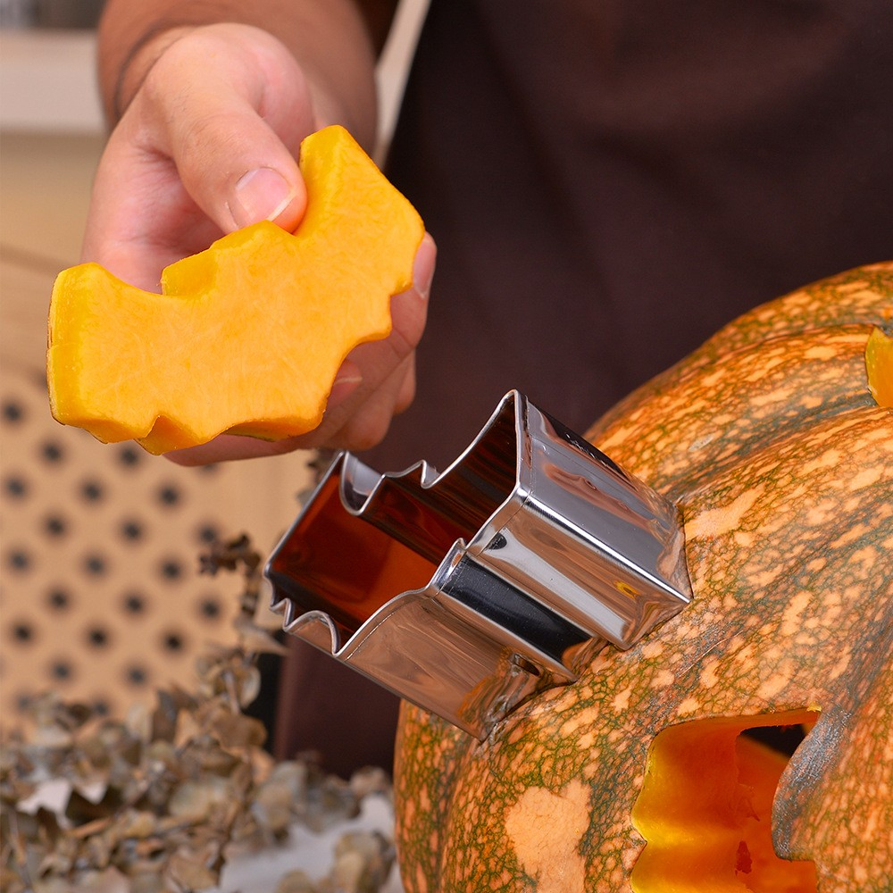 (12-tlg. Set) Edelstahl Halloween DIY Deko Kürbis Schnitz Werkzeug Pumpkin Aushöhlen inkl. Ausstechformen - Silber