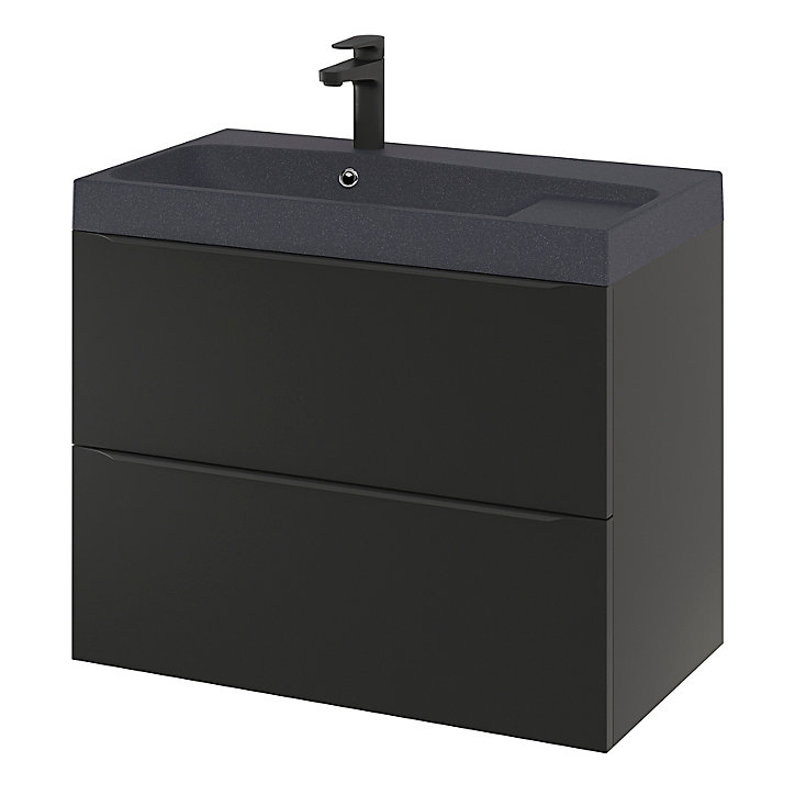 Ensemble salle de bains l.80 cm meuble à suspendre Imandra noir mat + plan vasque résine noir