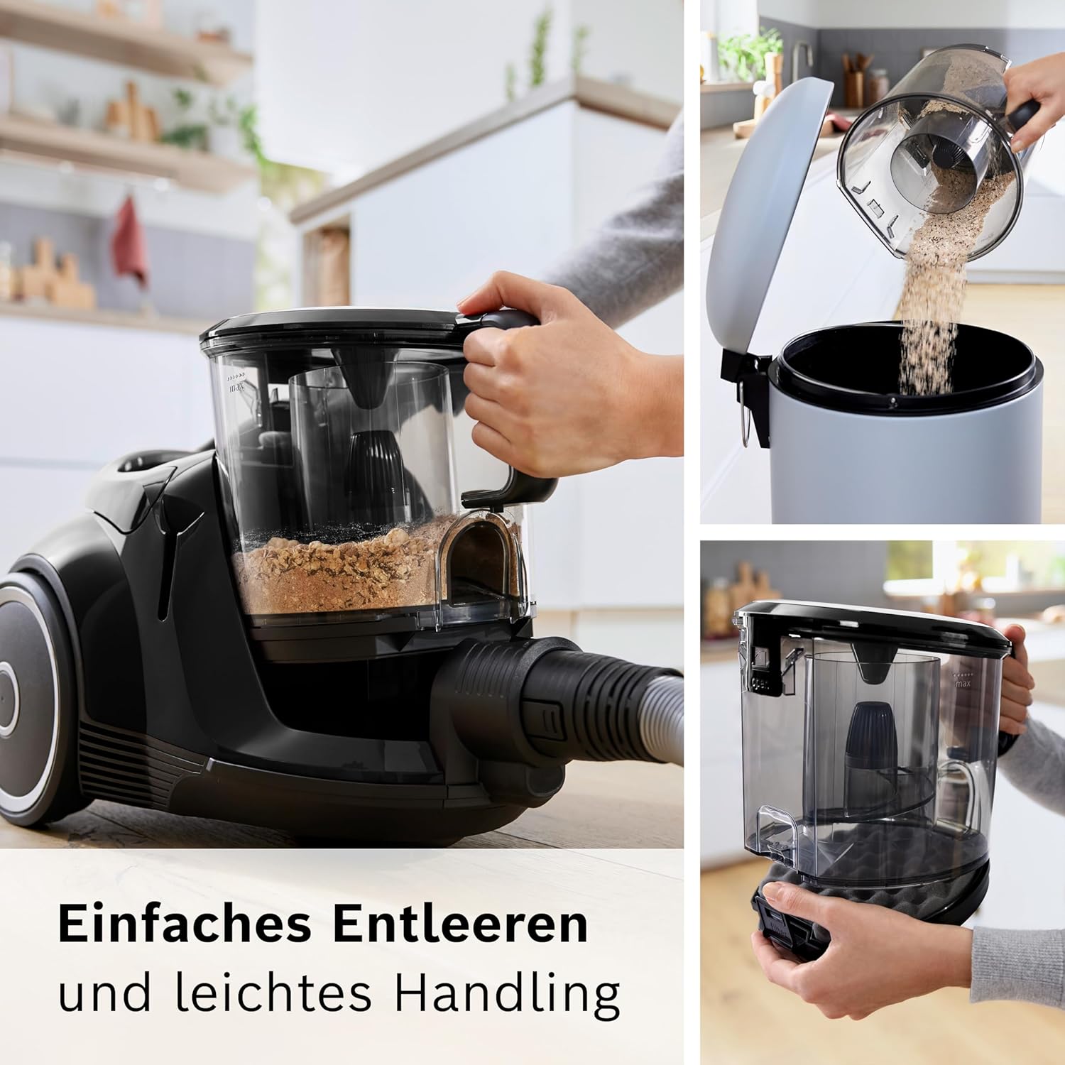 Bosch Staubsauger beutellos Serie 6 BGC41XSIL, Bodenstaubsauger, ideal für Allergiker, Hygiene-Filter, für Parkett, Teppich, Fliesen, Fugendüse, extra leise (68 dB), langes Kabel, 700 W, schwarz