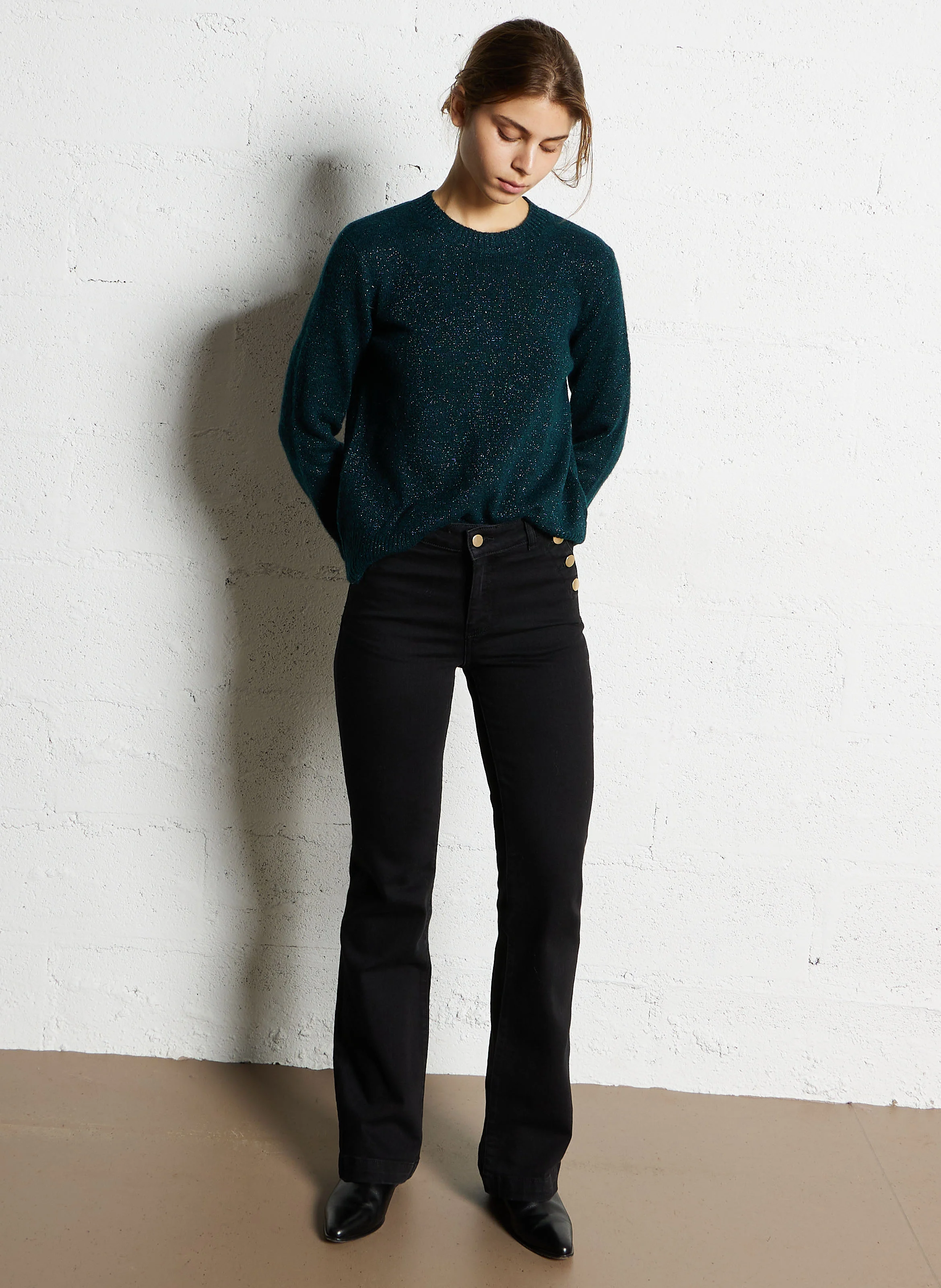 NINON - Jean boot-cut en coton mélangé | Noir