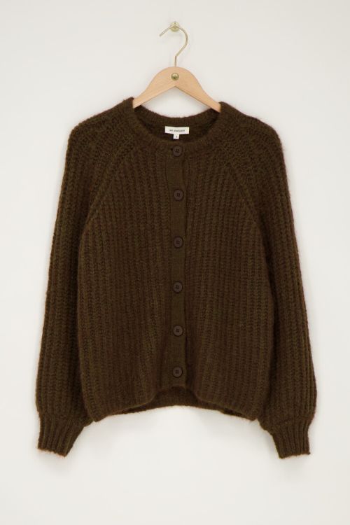 Bruin grofgebreid vest met knopen