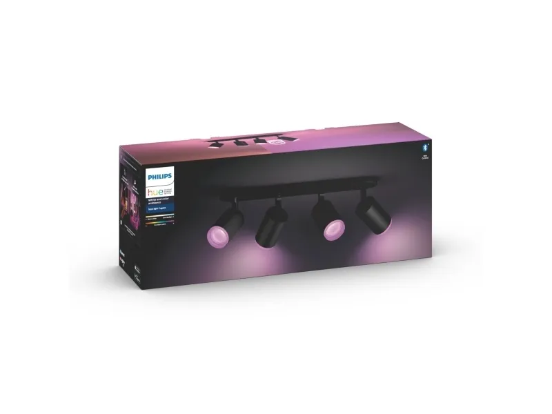 Philips Hue White and Color Ambiance Fugato - Spotlys - LED-lyspære x 4 - GU10 - total: 22.8 W - klasse A  - 16 millioner farver - sort