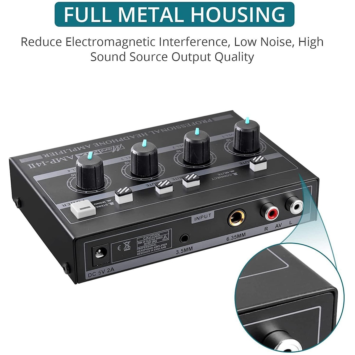 NÖRDIC 4-kanals hodetelefonforsterker 6,3 mm og 3,5 mm MICROAMP AMP-I4II