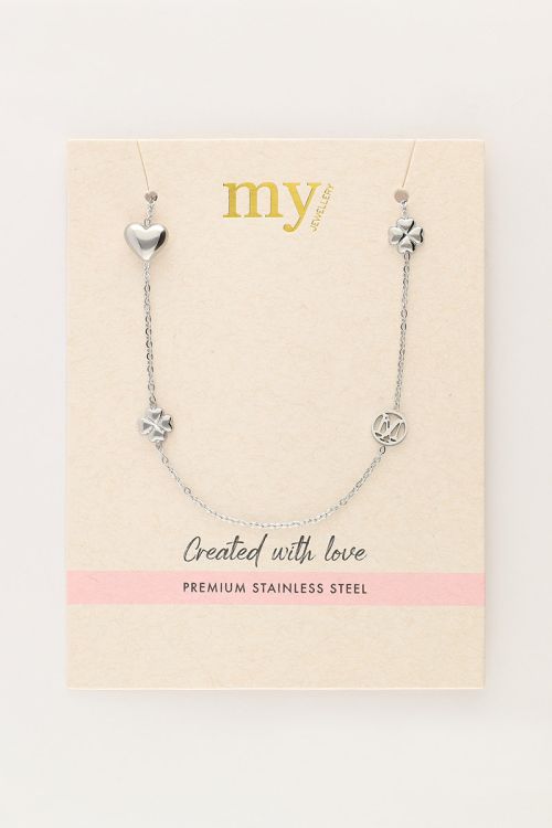 Iconic lange ketting met hartjes en klaver