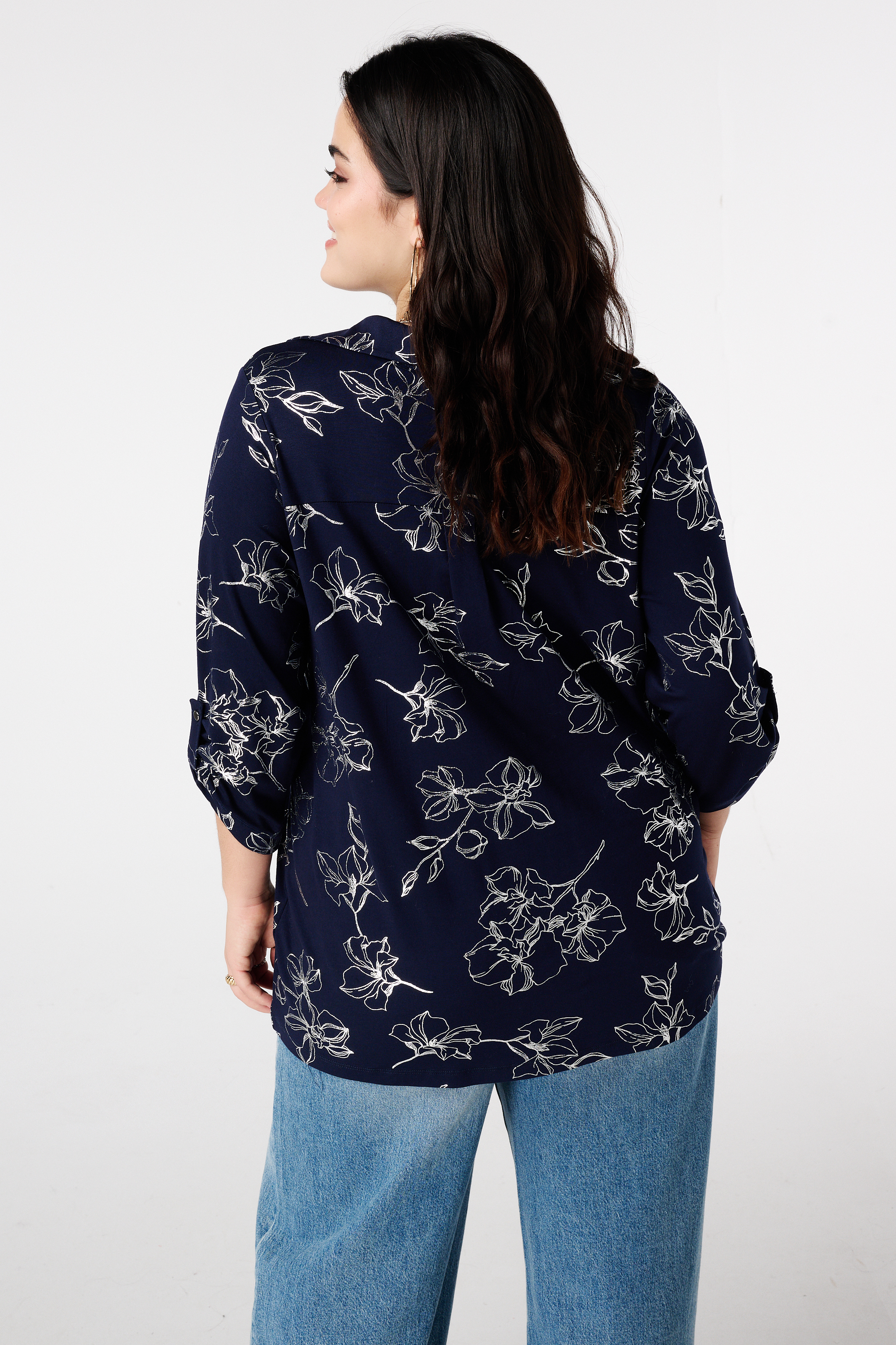 Top met stretch en foil print Navy blauw