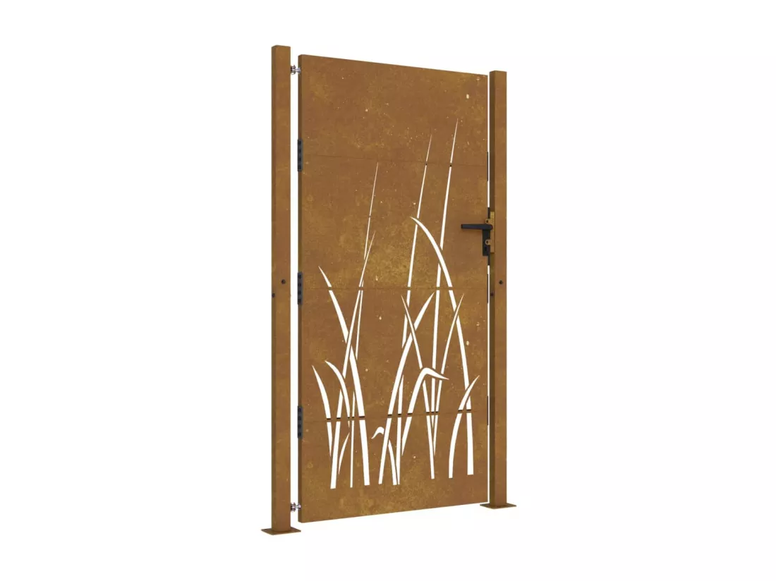 Portail de jardin 105x180 cm acier corten conception d'herbe