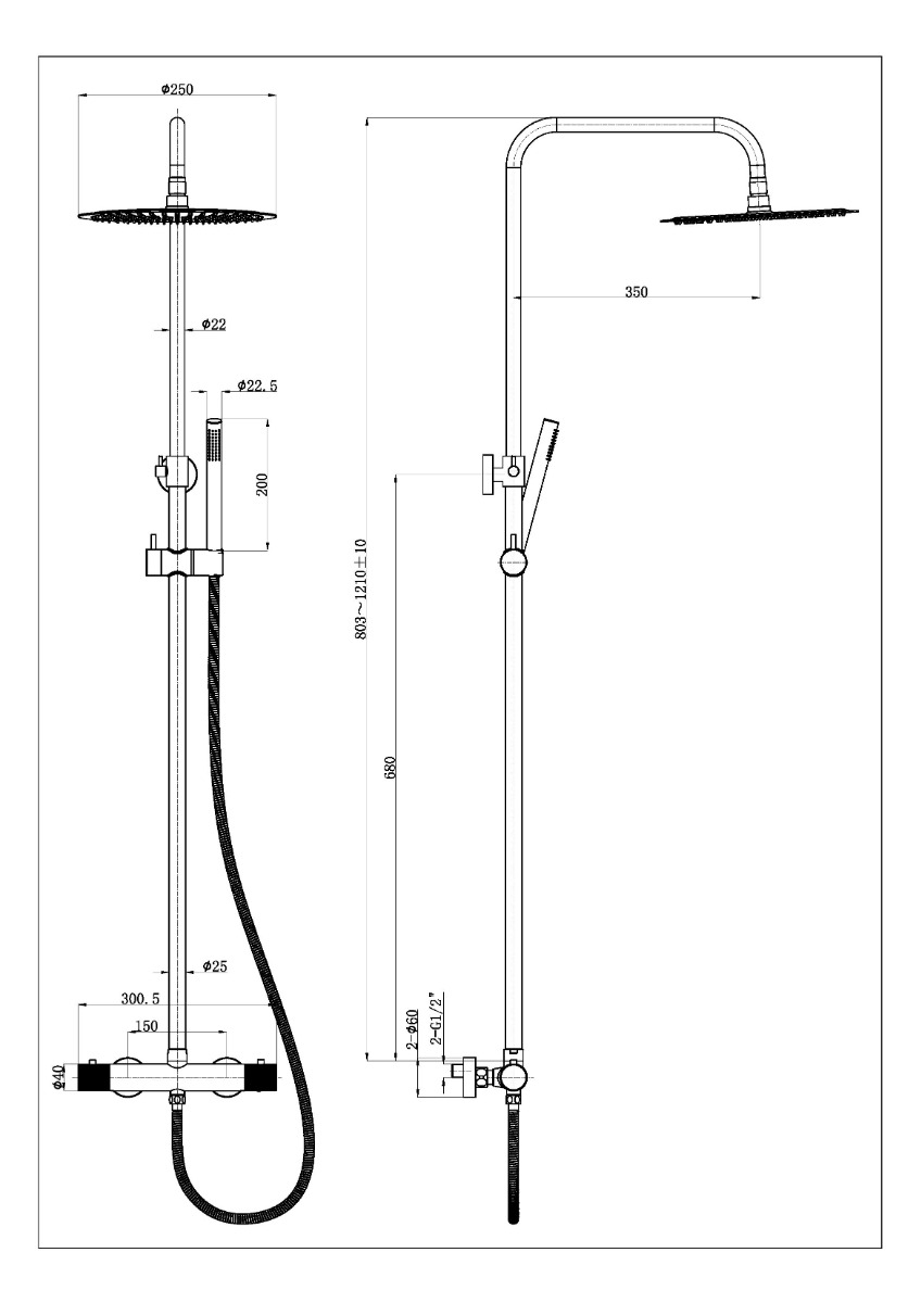 Mueller Clyde thermostatische opbouw regendouche chroom