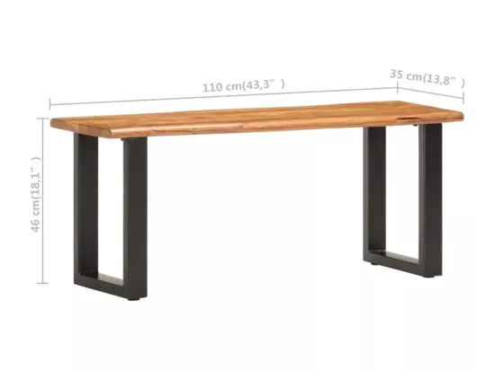 Banc au bord naturel du bois 110 cm Bois d'acacia solide acier