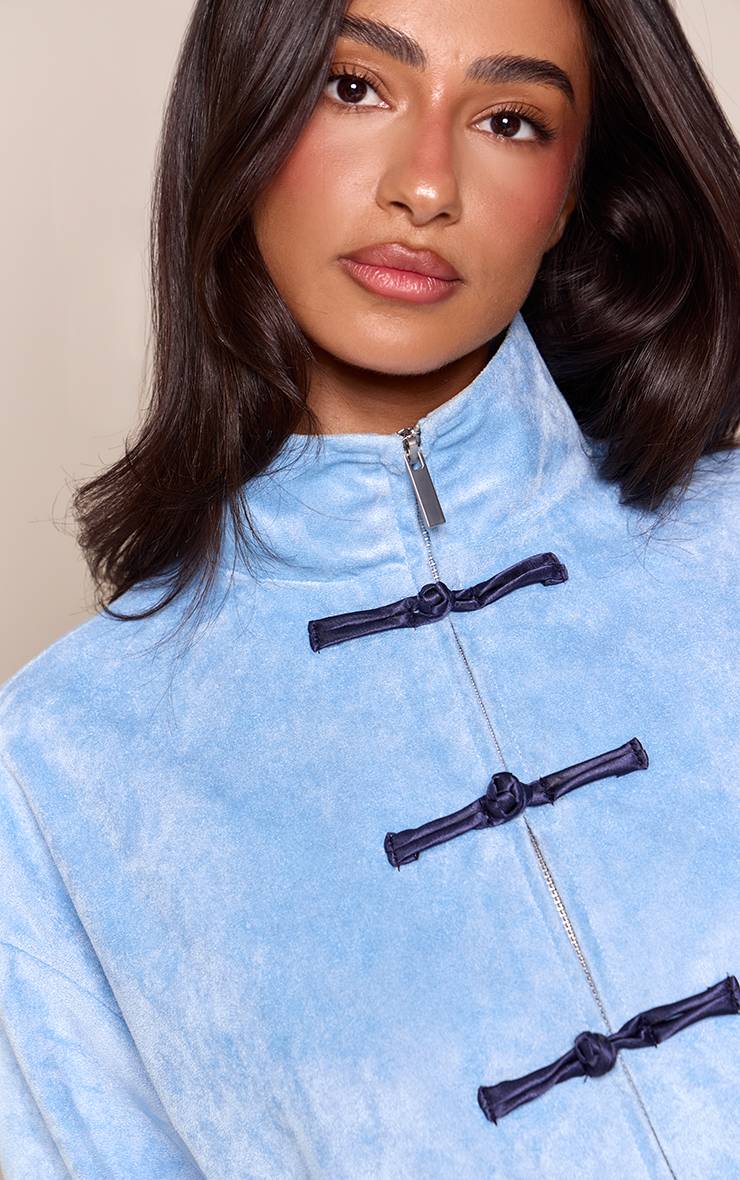 Bleu Layette Veste Bomber Petite En Synthétique À Col Montant Et Fermeture Éclair Frontale Avec Détails À Bascule