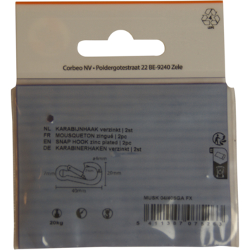 Ledent karabijnhaak 4x40 mm verzinkt (2 stuks)