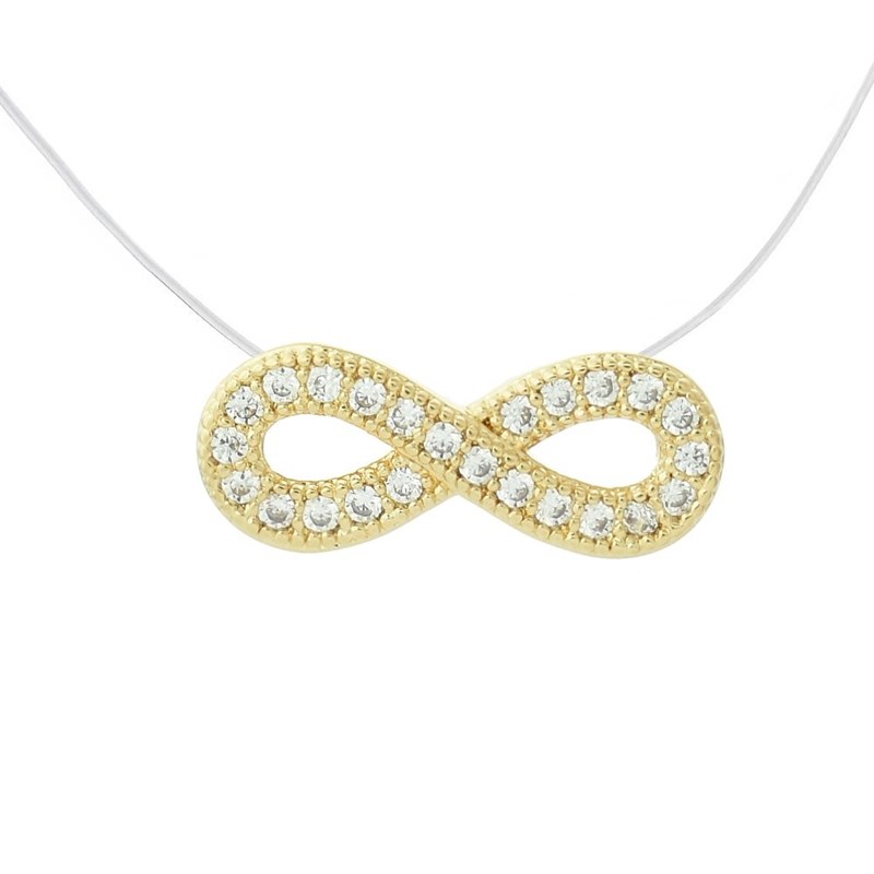 Collier infini d'oxydes de zirconium fil de nylon transparent Plaqué OR 750 3 microns