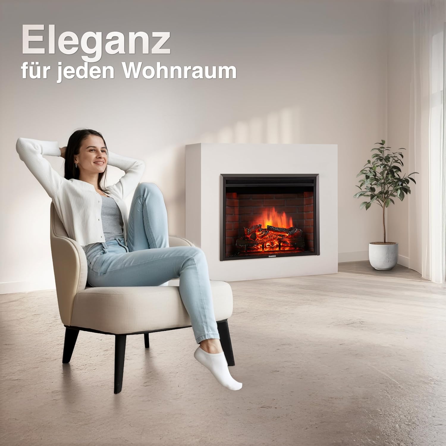 Elektrokamin Luca - Elektrischer Einbaukamin mit Heizung, 3D-Flammeneffekt, 12 Flammenfarben, Fernbedienung (23 Zoll)