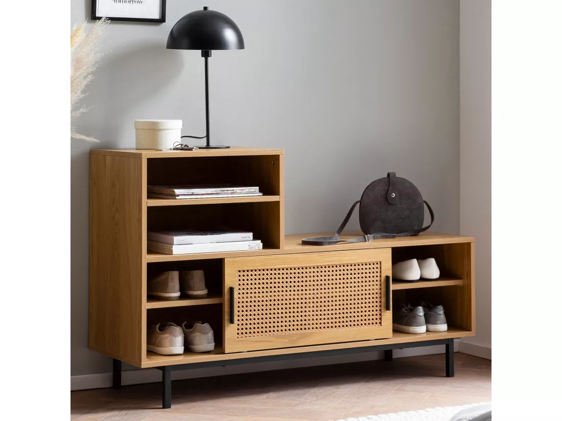 Banc de Rangement à Chaussure Entrée 120 cm Étagère a Chaussures Chêne