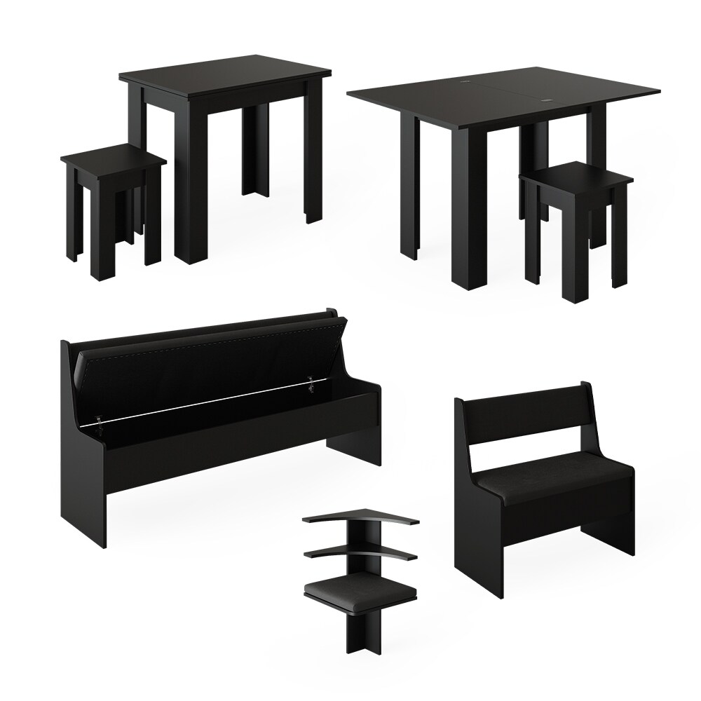 Vicco Eckbankgruppe Küchensitzgruppe Esszimmergruppe Roman Schwarz modern 210x120 cm Sitzbank Sitzecke Küchentisch Tischhocker Küchenmöbel Polstermöbel Esszimmermöbel