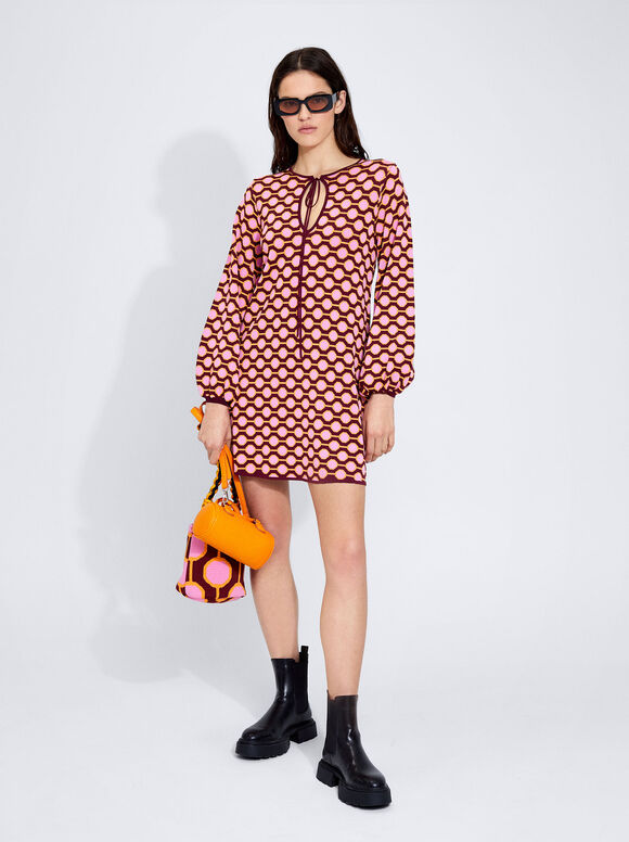 Vestido de malha jacquard - Rosa