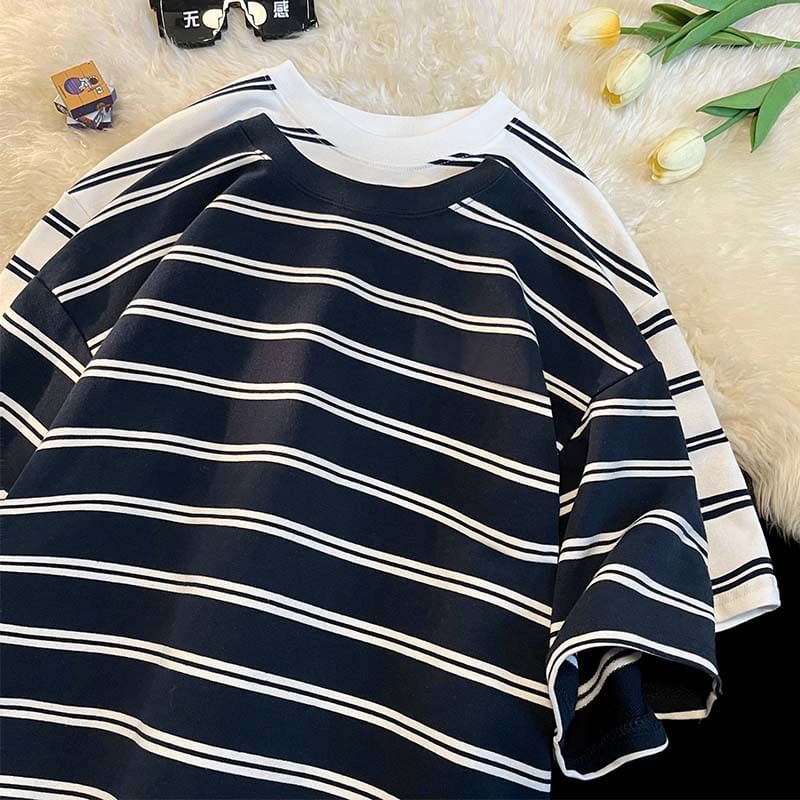 Whyessa - Gestreept T-shirt met korte mouwen en ronde hals