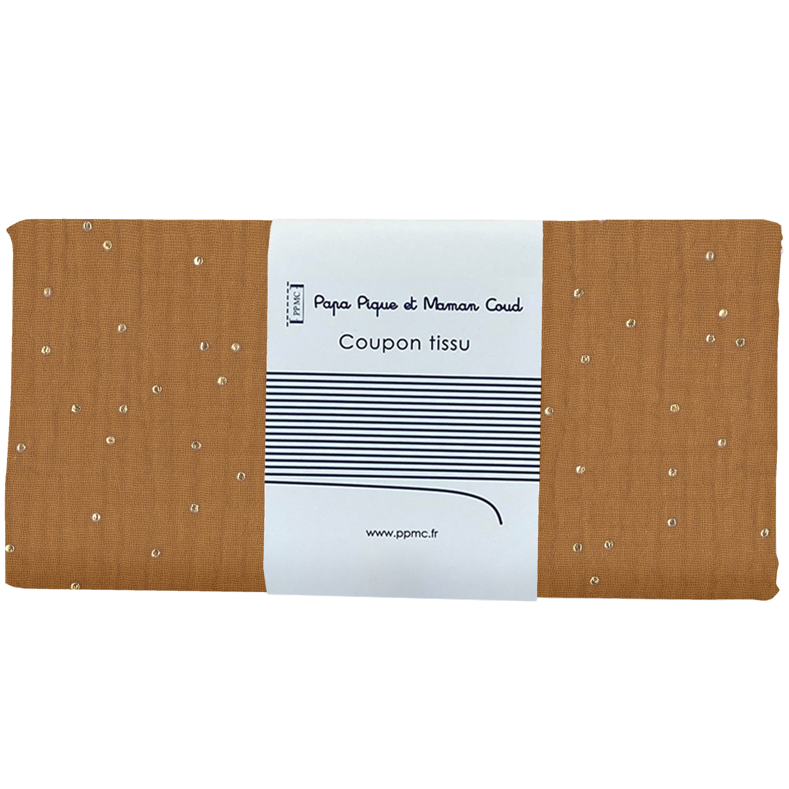 Coupon Tissu 50 Cm Gaze Pois Or Caramel