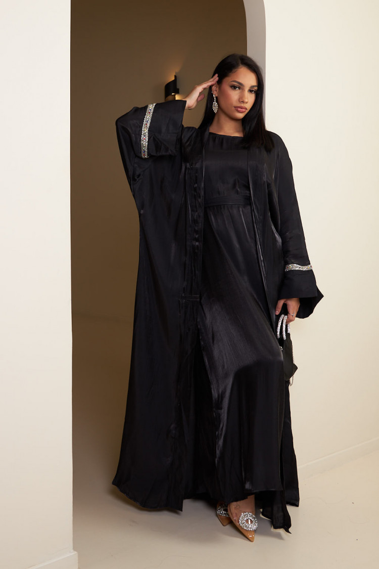 Ensemble 2 pièces abaya + gilet ceinturé noir