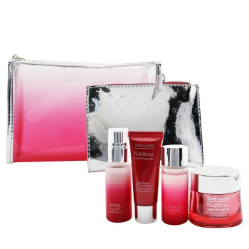 Estee Lauder Super-romã nutritiva revela um conjunto de brilho rosado: Moisture Creme  Milky Lotion Light  Lotion  Cleansing Foam ...  4pcs 2bags