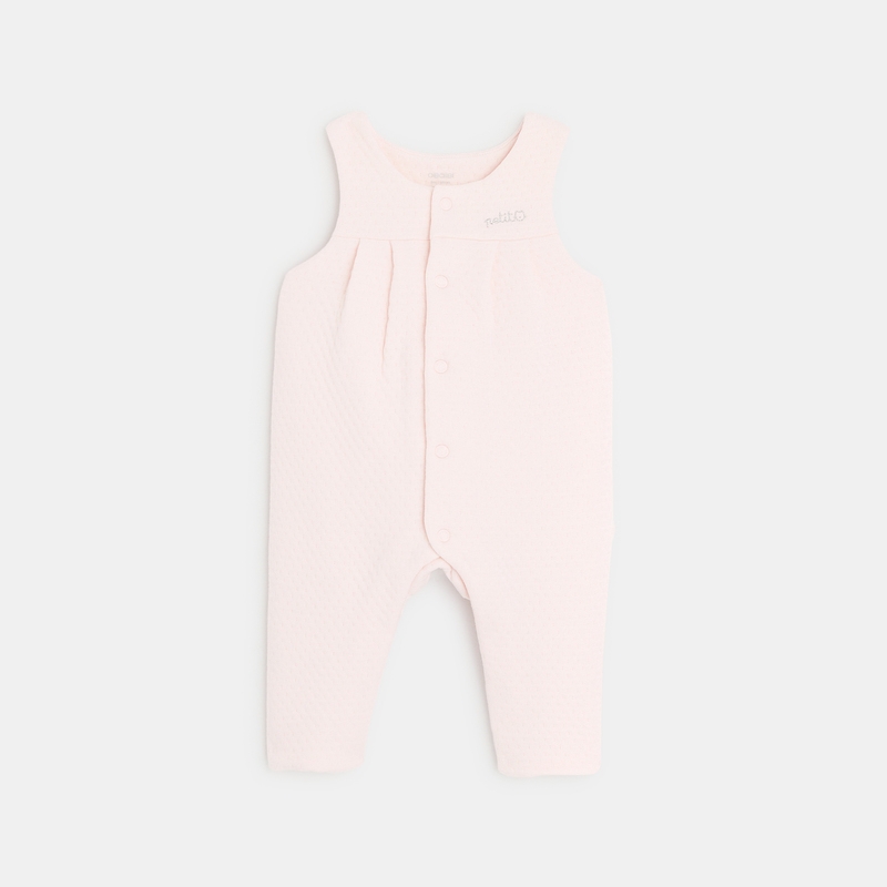 Salopette coton quilté et body fleuri rose naissance