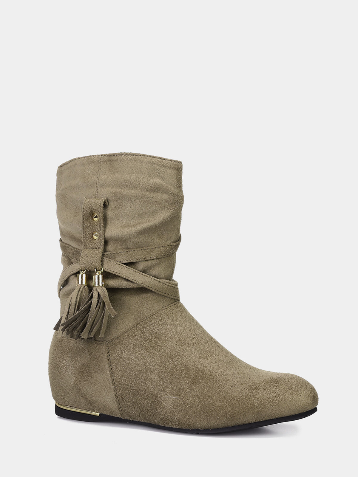 Bottines plissées à talon compensé et pampilles- Taupe