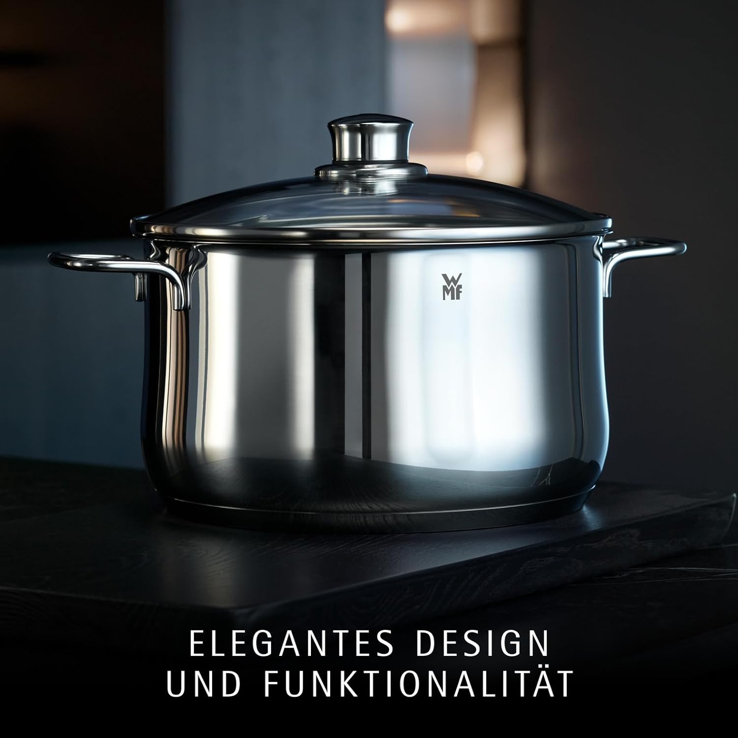 WMF Diadem Plus Topfset Induktion 5-teilig, Kochtopf Set mit Glasdeckel, Cromargan Edelstahl poliert, Induktions Töpfe Set unbeschichtet