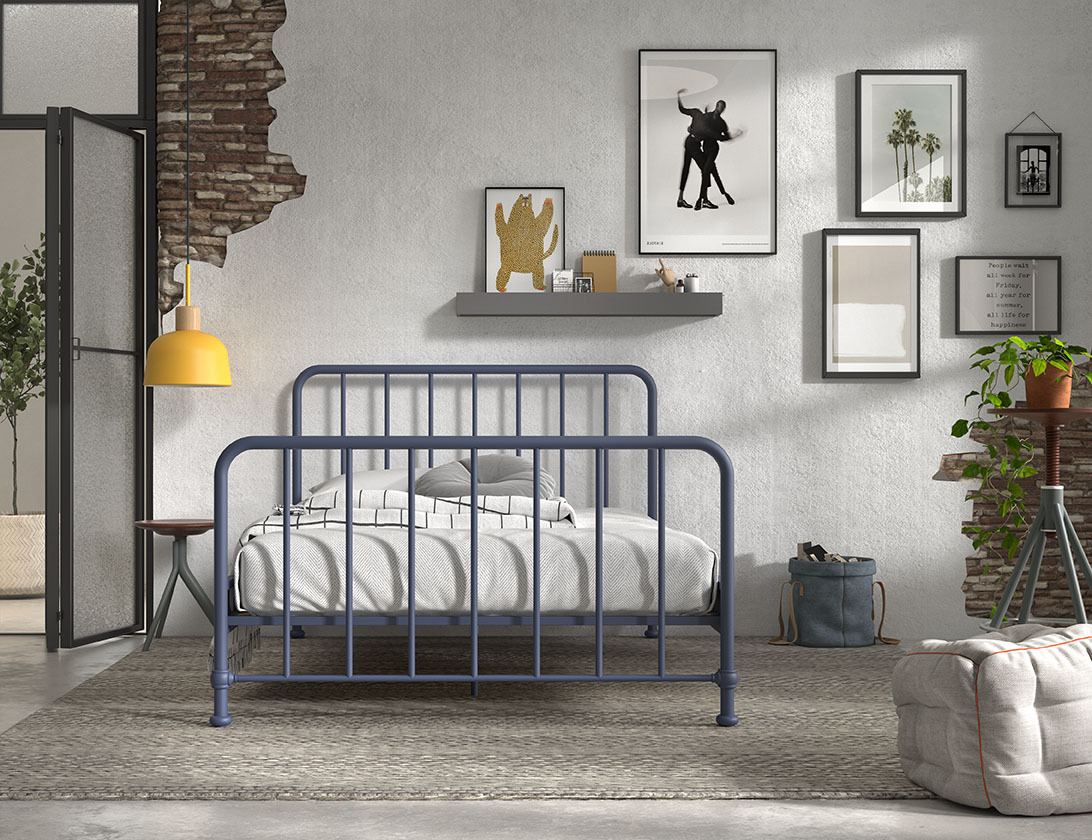 Metallbett BRONXX - denim blau matt - 140x200 cm