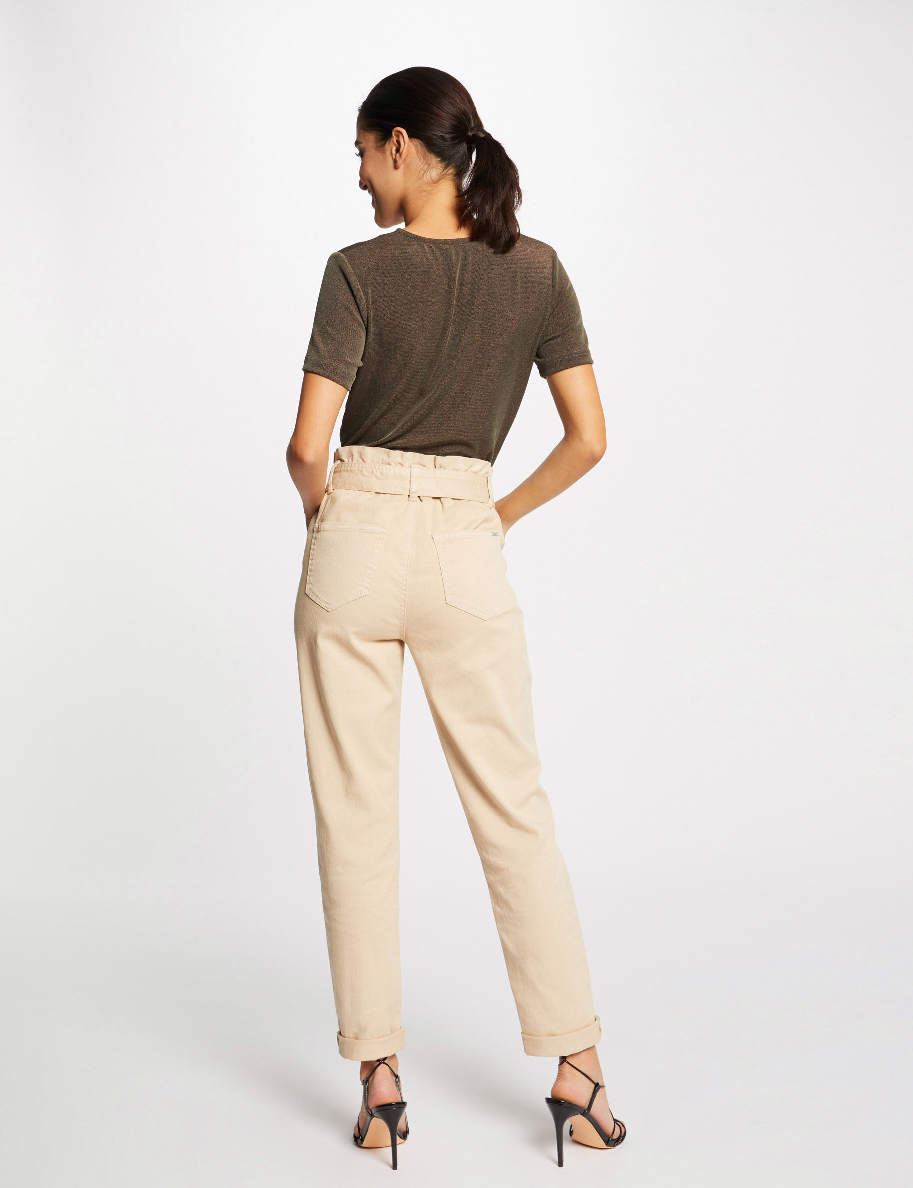 T-shirt manches courtes avec col en V taupe femme - taupe