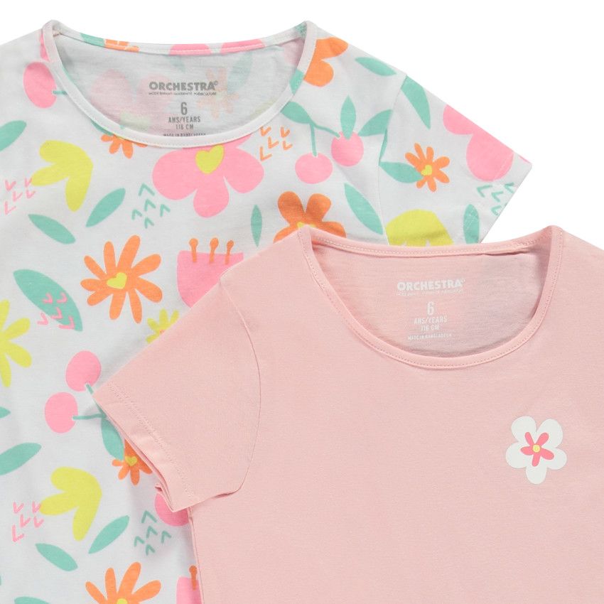 Lot de 4 t-shirt manches courtes fantaisie pour fille - Blanc