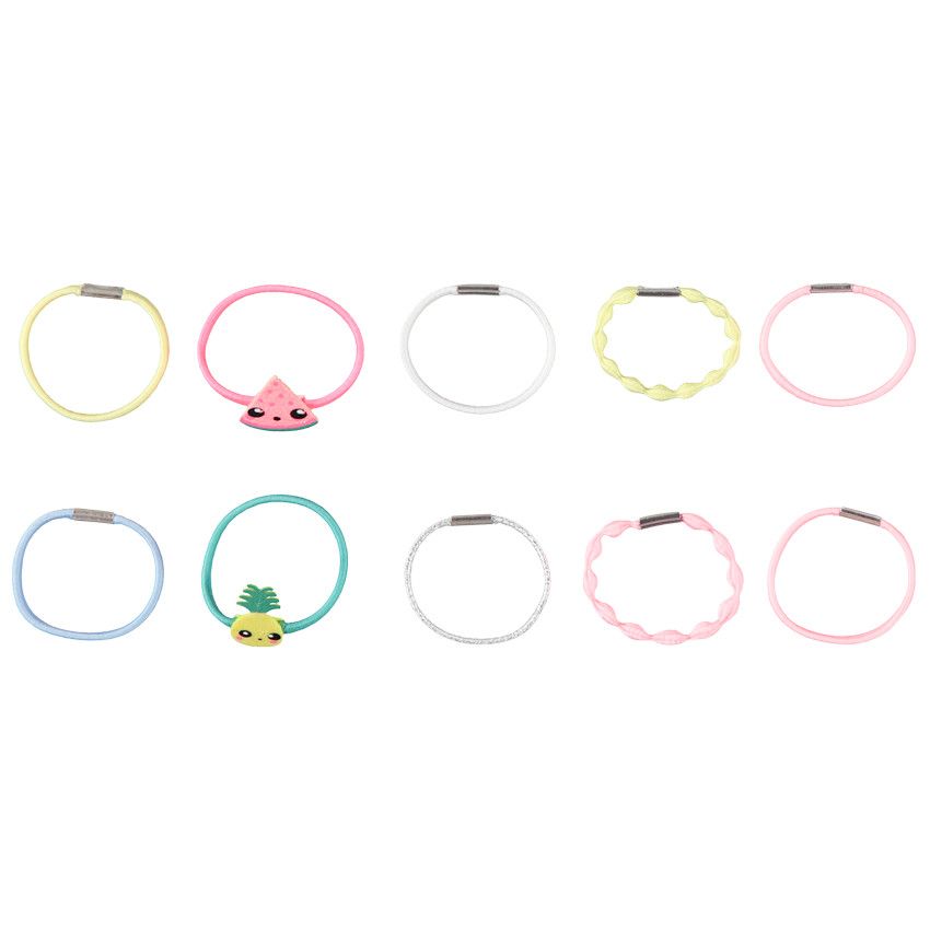 Lot de 10 élastiques multicolores pour fille - Rose