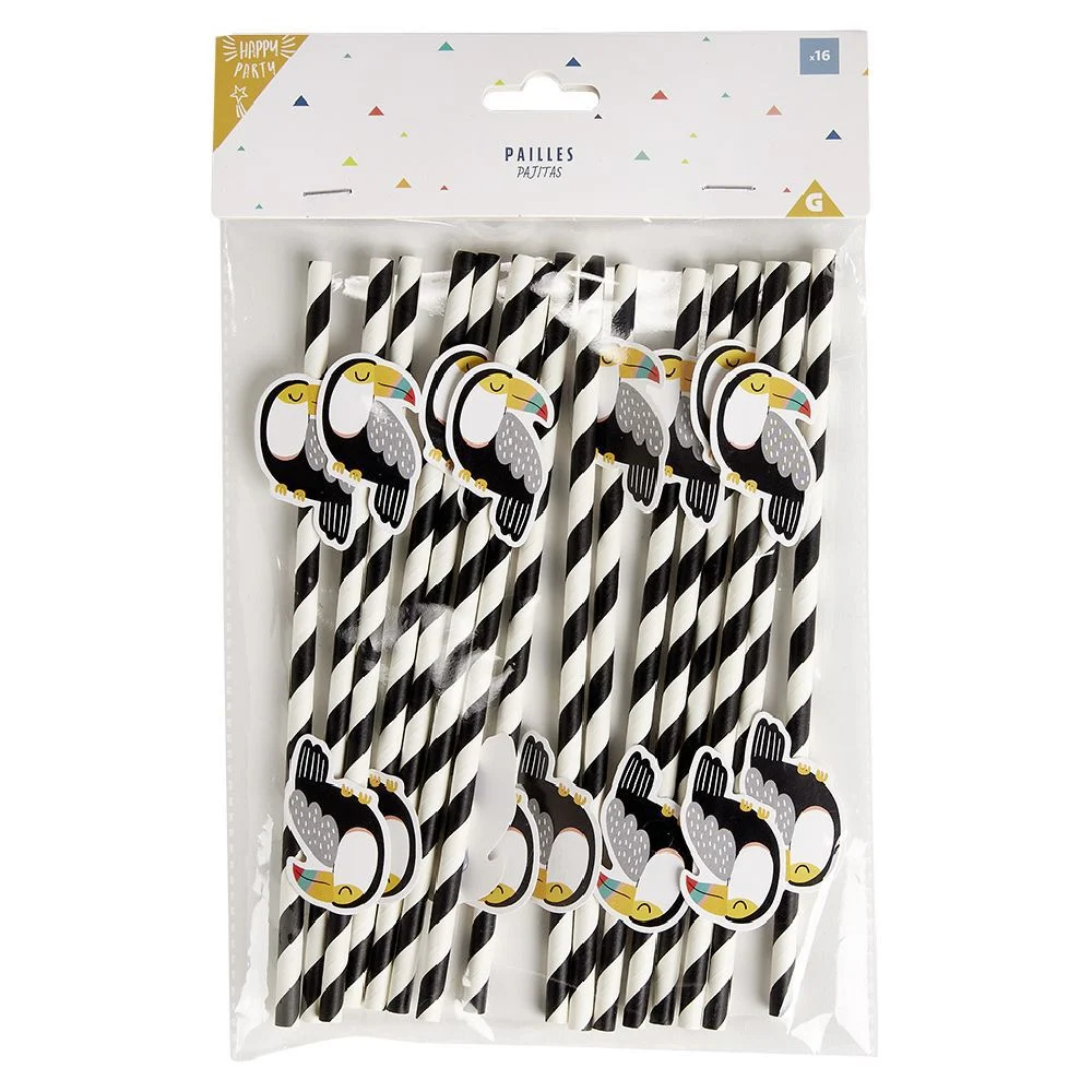 Paille papier décor spirale colorée avec fantaisie x16 - Ø0,5 x H27cm