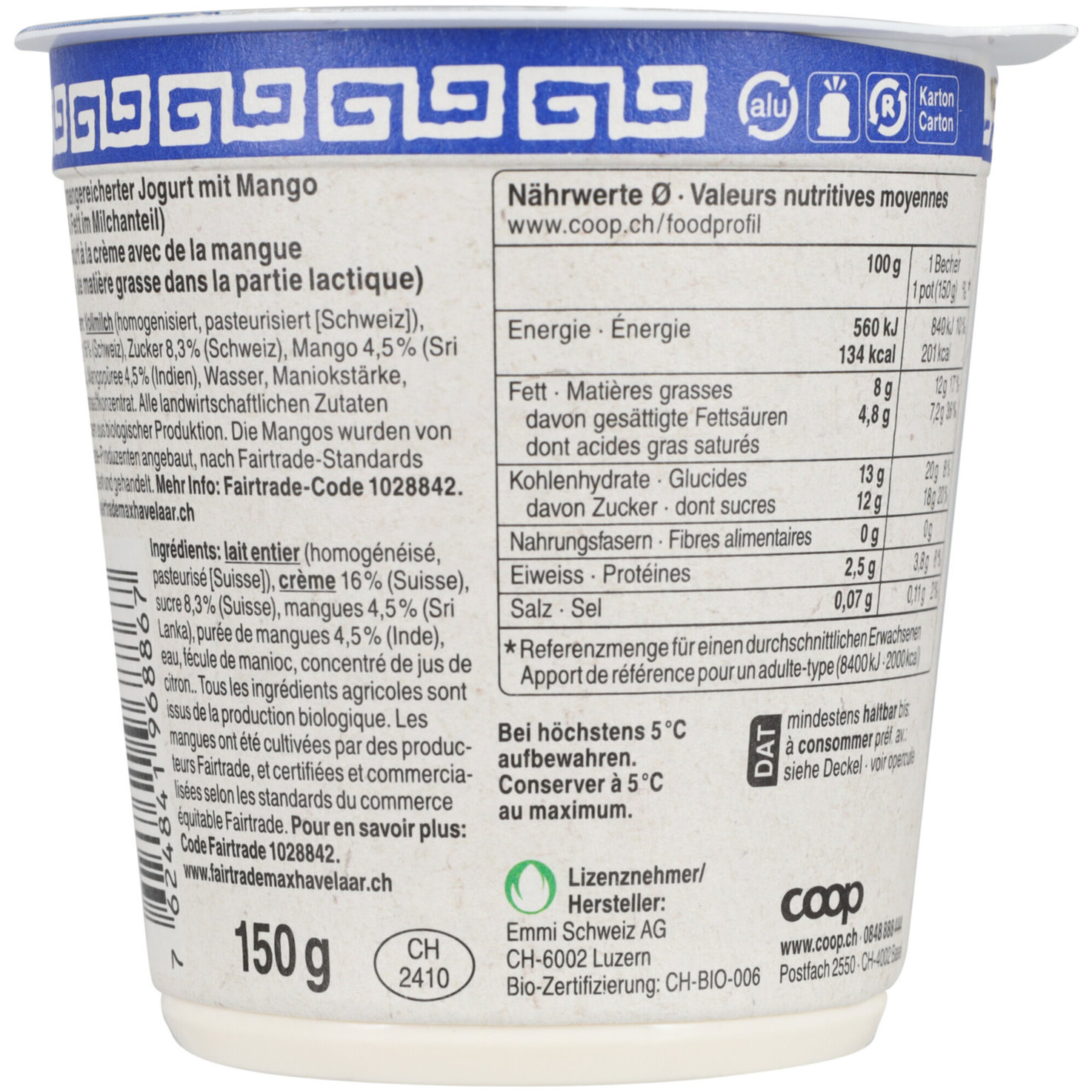 Naturaplan Bio Fairtrade Joghurt à la grecque Mango 2x150g