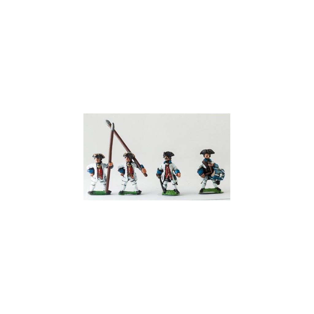 Seven Years War French: Command: Fusilier Officer, Drummer & Standard Bearer with bare flagpole only (no flag)
