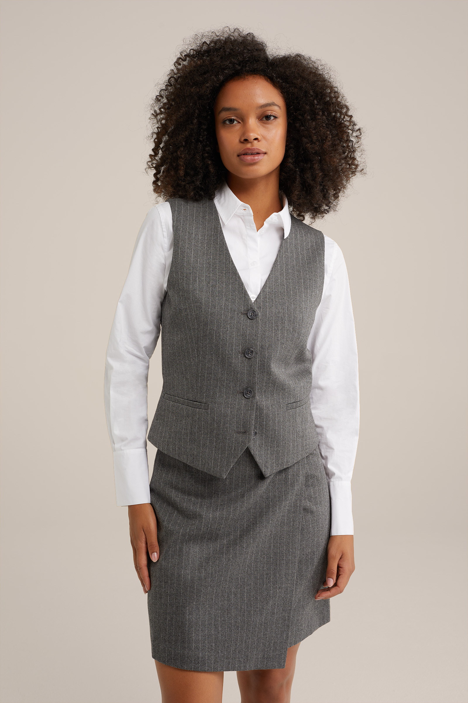 slim fit gestreept gilet WE Fashion Lichtgrijs