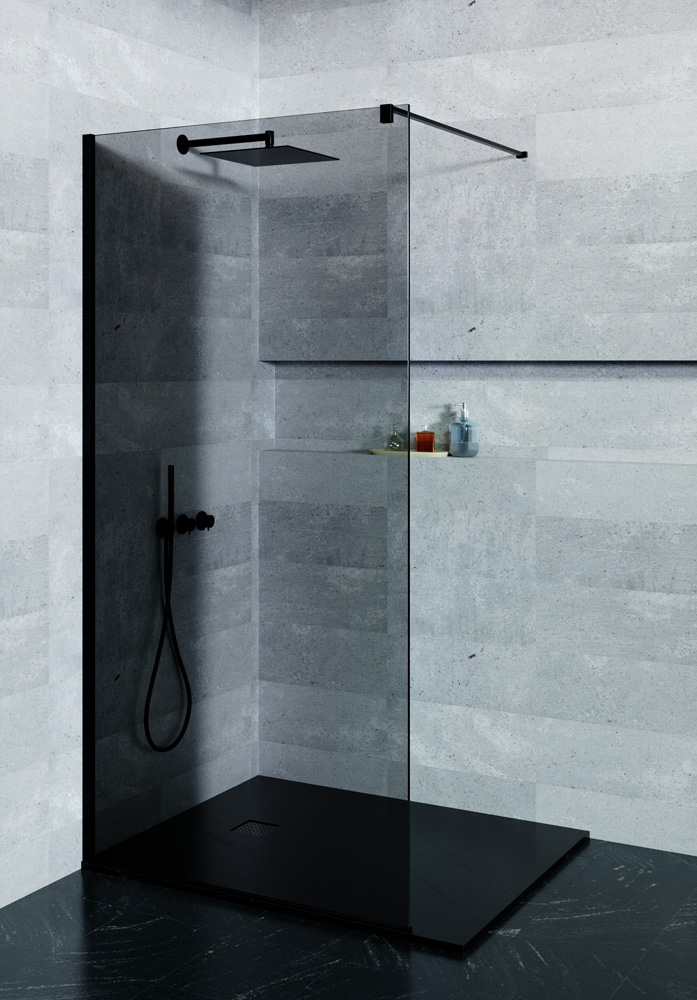 Saniclear Shade douchewand rookglas 120x200cm mat zwart profiel