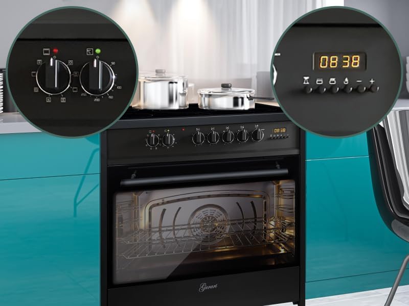 Elektro Standherd GCH E 912 BL Herd 90 cm Schwarz Glaskeramik Herd Range Coocker 121 L | 8 Funktionen | Heißluft | Grill | Elektro Herd 5 Hi-Light Zonen Kochfeld | Teleskopauszug