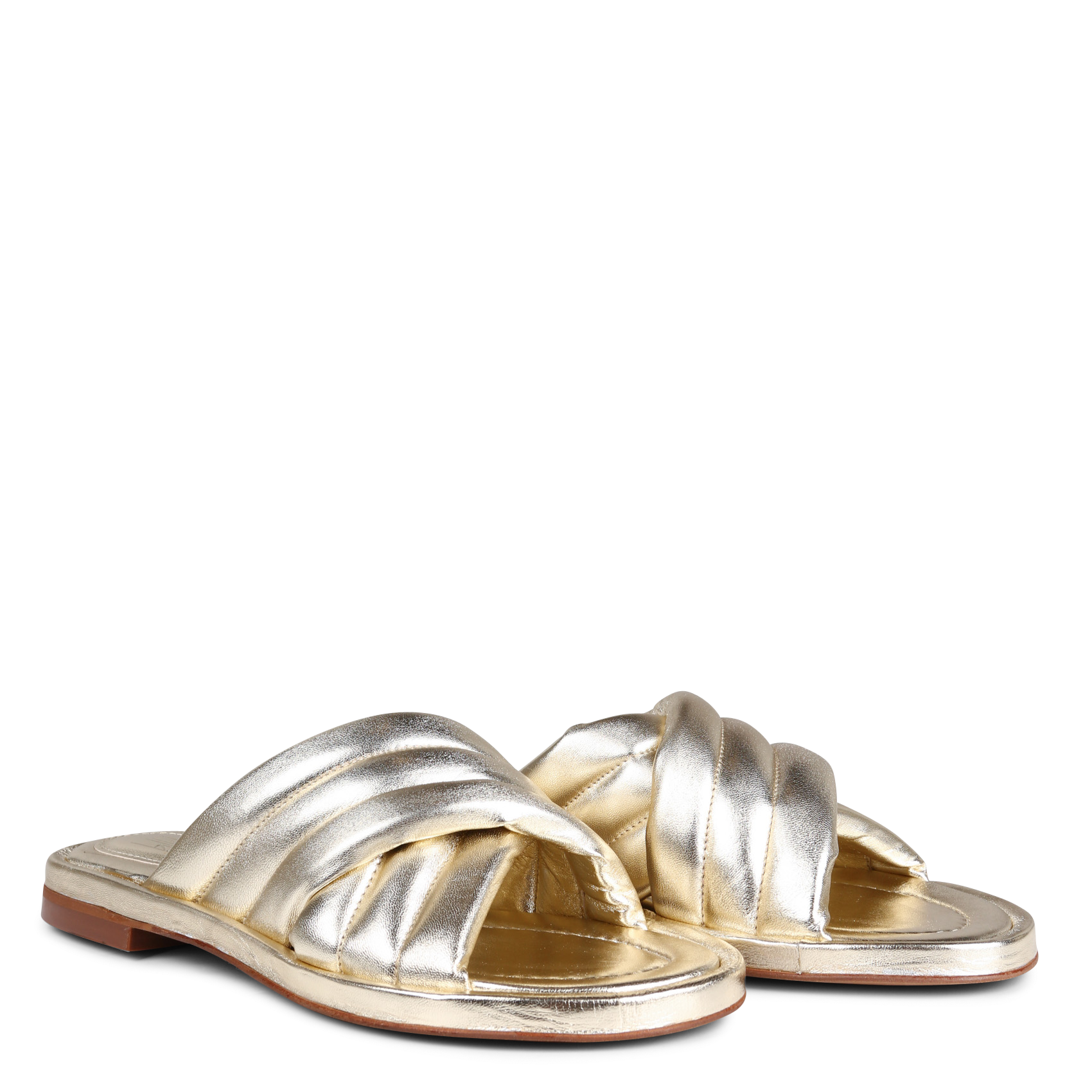Mules plates en cuir| Doré